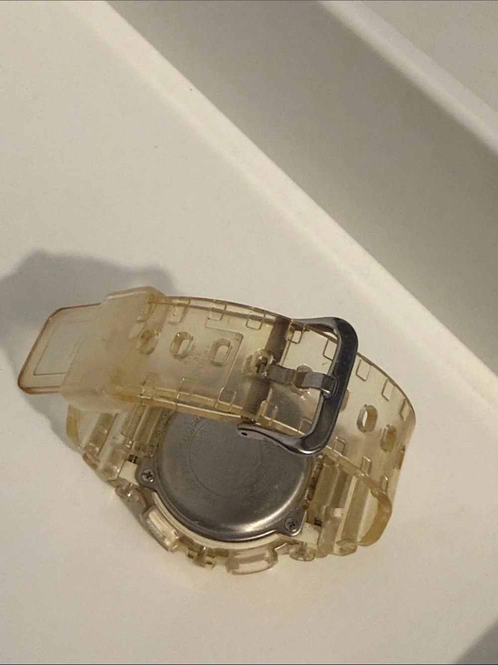 Casio G-Shock Transparent Yellow Resin Watch with Rose-Gold Dial Accents
